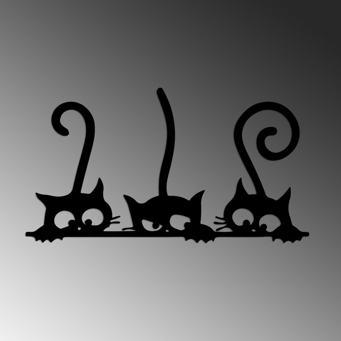 Wallity Cats 967 Escultura de pared de metal negra